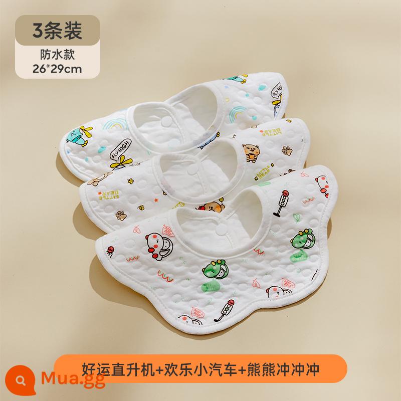 Jingqi bé nước miếng khăn yếm cotton nguyên chất gạc nam nữ chống thấm nước chống nôn yếm yếm có dây đeo mùa thu đông bé sơ sinh yếm - Mô hình chống nước 3 gói [Máy ​​bay trực thăng may mắn + Xe hạnh phúc + Bear Rush]