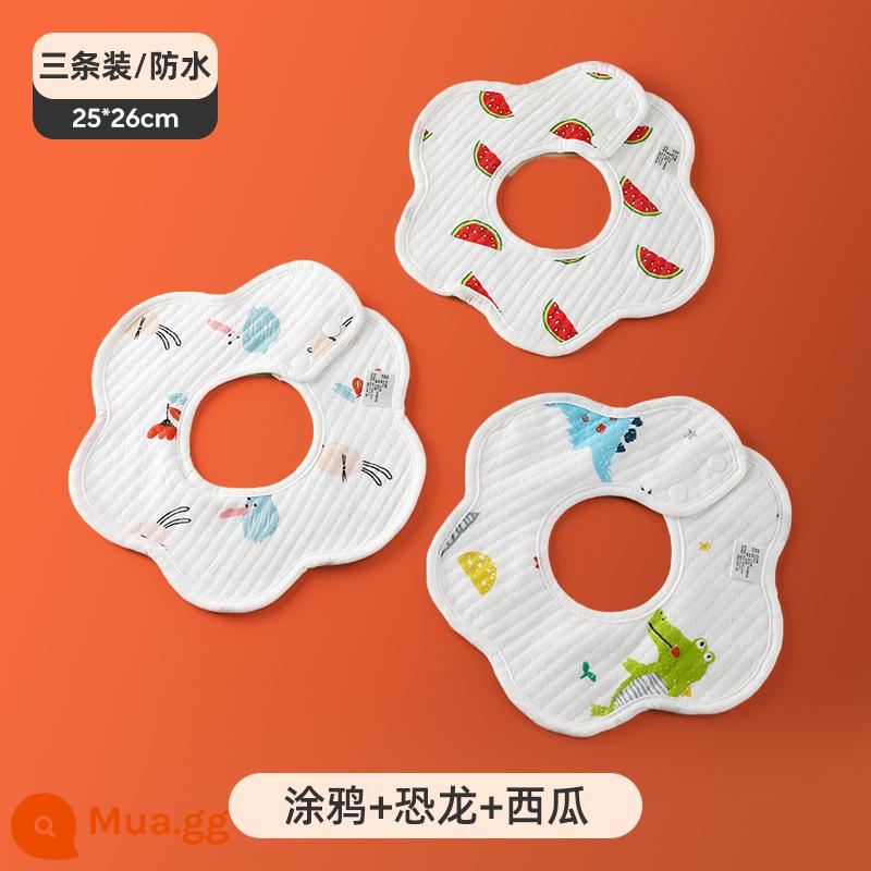 Jingqi nước bọt khăn Yếm cho bé cotton chống thấm sơ sinh nam Yếm cho bé túi nước bọt có thể xoay được mùa thu đông - [Gói ba sản phẩm] Graffiti + khủng long + dưa hấu 6 lớp cotton nguyên chất