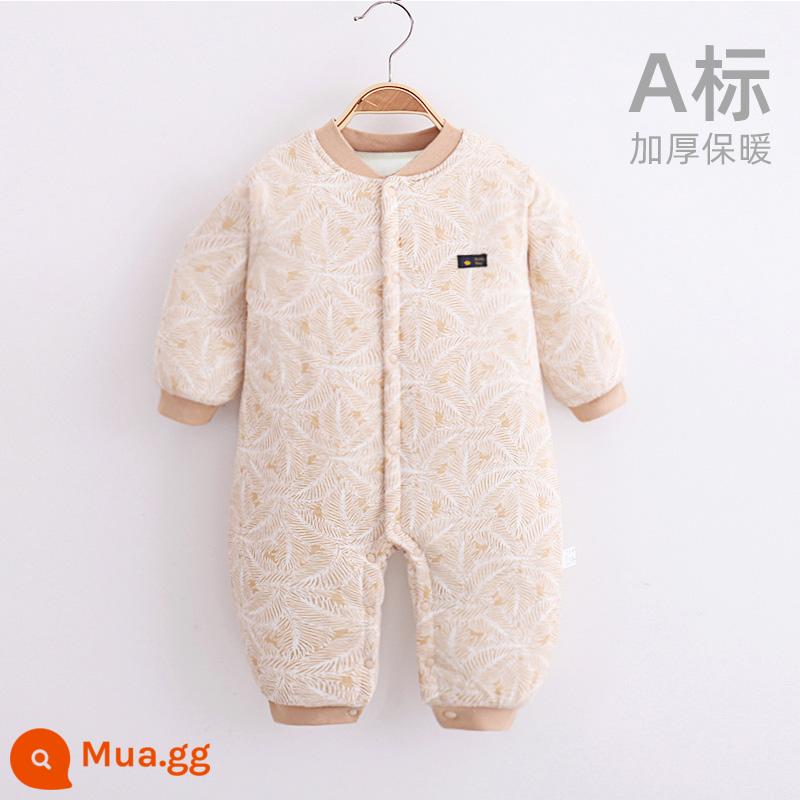 Jingqi quần áo trẻ em mùa thu và mùa đông bông ấm quần áo sơ sinh áo liền quần cotton nguyên chất áo liền quần bé dày quần áo mùa đông - lá vàng lớn