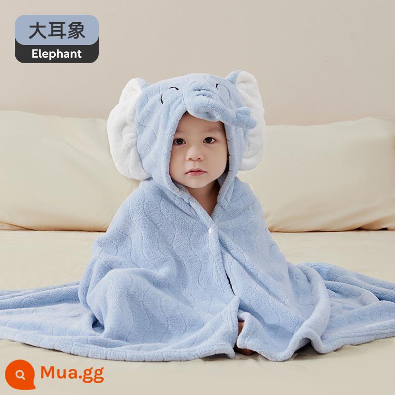 Khăn tắm trẻ em Jingqi Khăn tắm có mũ trùm đầu bằng nhung san hô siêu mềm hơn cotton nguyên chất để tắm cho bé, cả bé trai và bé gái đều mặc được - 80x120cm[kiểu trùm đầu] voi tai lớn