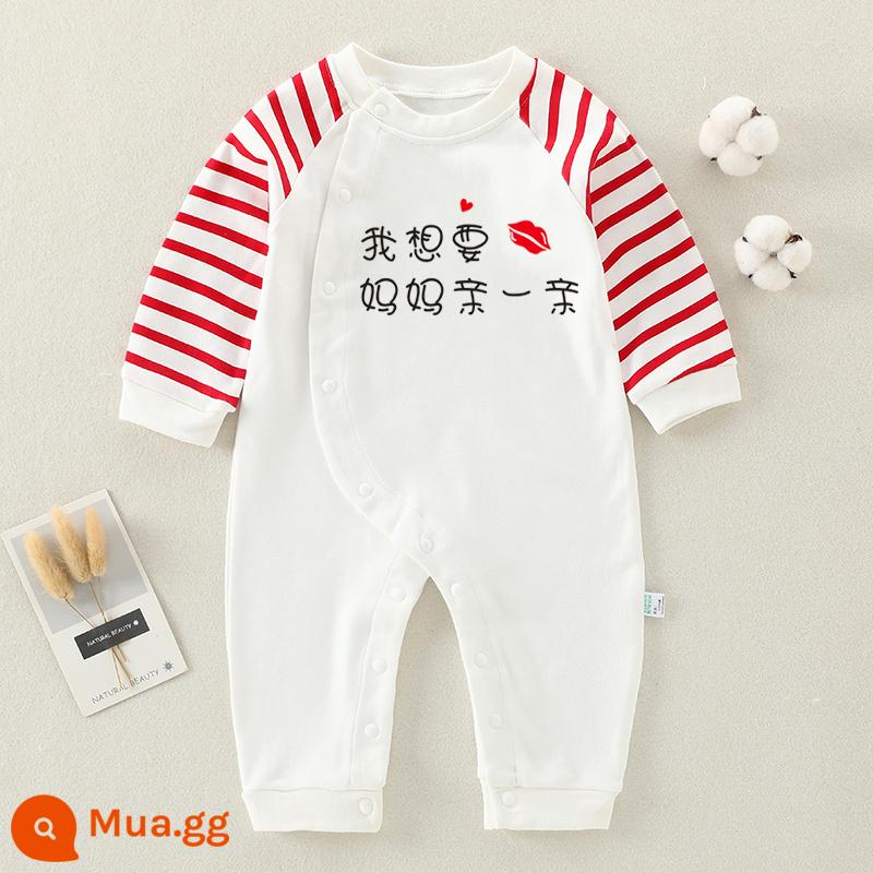 Jingqi quần áo trẻ sơ sinh bé mùa thu và mùa đông áo liền quần cotton nguyên chất đồ ngủ quốc triều Trung Quốc áo liền quần gió bò quần áo - Tôi muốn một nụ hôn từ mẹ tôi