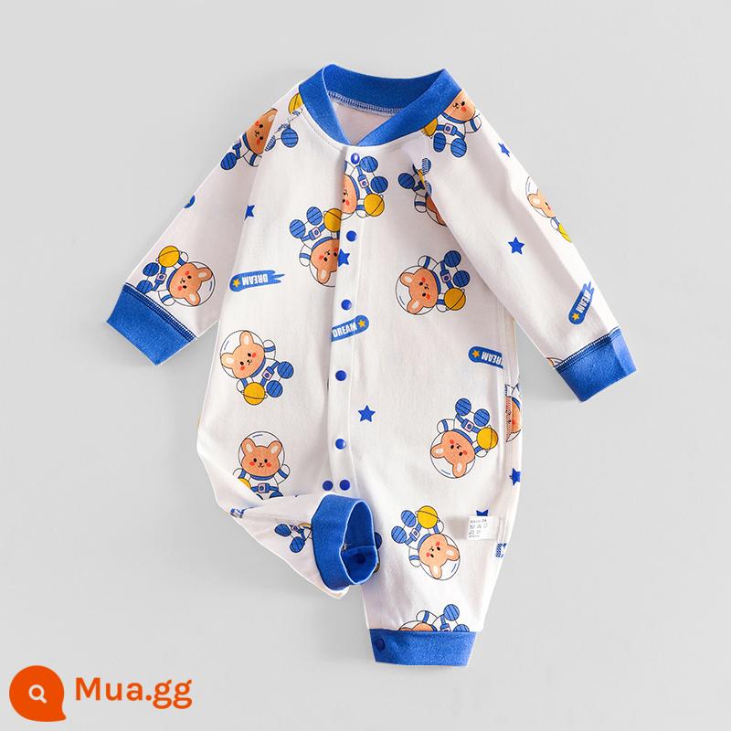 Jingqi quần áo trẻ em mùa thu áo liền quần sơ sinh cotton nguyên chất sơ sinh nam nữ cho bé áo liền quần không xương tập bò quần áo mùa thu đông - Thỏ không gian in đầy đủ