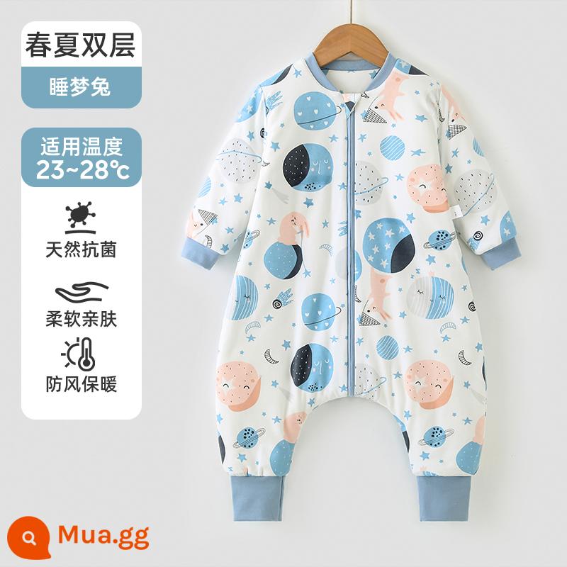 Túi ngủ cho bé Jingqi mùa xuân, mùa thu và mùa đông kẹp tóc trẻ em cotton chống đá chăn dày xẻ chân cho bé cotton nguyên chất phổ biến cho tất cả các mùa - Kiểu hai lớp cho mùa xuân thu - chống gió và ấm áp - nhiệt độ phòng khuyến nghị 23-28oC - Thỏ ngủ