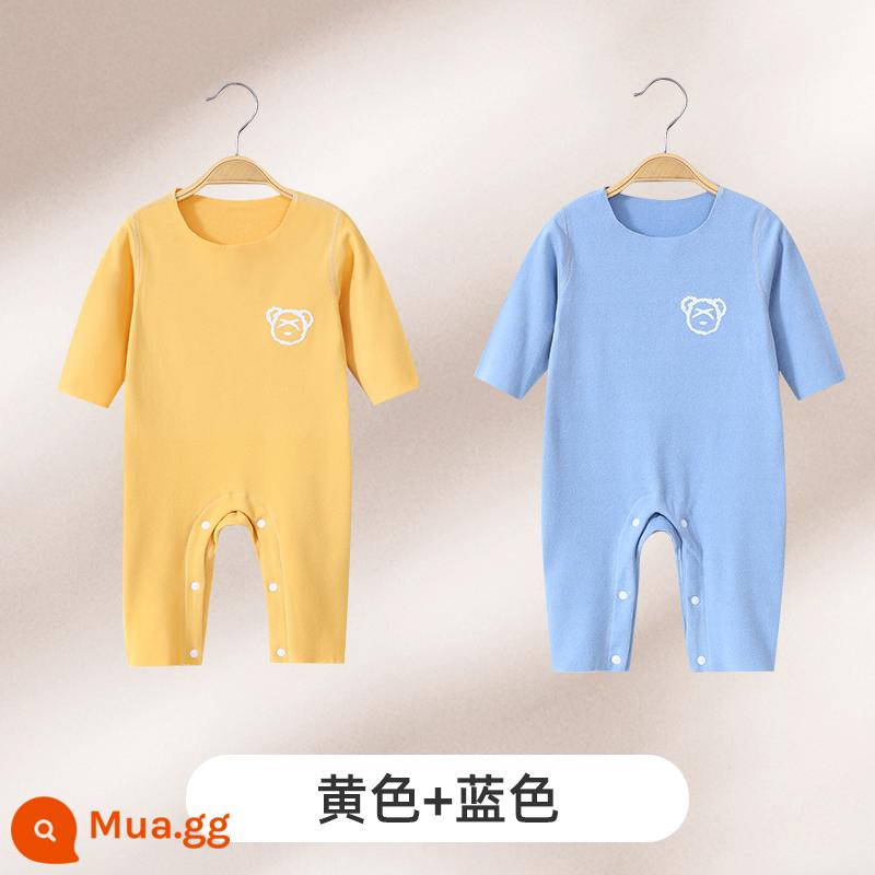 Jingqi Quần Áo Trẻ Em Mùa Thu Đông Đức Nhung Jumpsuit Sưởi Ấm Cho Bé Ấm Đáy Bộ Đồ Ngủ Sơ Sinh Bộ - vàng + xanh