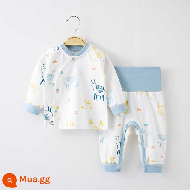 Jingqi Bộ đồ lót cho bé cotton nguyên chất cho bé xuân thu hè 2 mảnh quần áo mùa thu vệ sinh quần cotton trẻ em ở nhà quần áo đồ ngủ - xanh nhạt