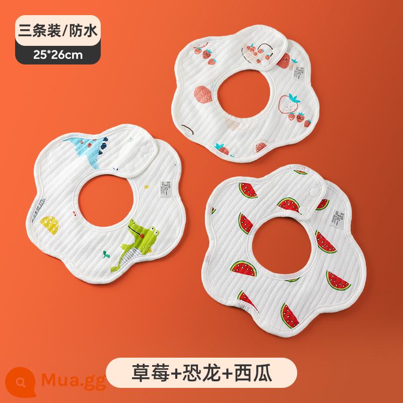 Jingqi nước bọt khăn Yếm cho bé cotton chống thấm sơ sinh nam Yếm cho bé túi nước bọt có thể xoay được mùa thu đông - [Gói ba] Bông nguyên chất 6 lớp dâu + khủng long + dưa hấu