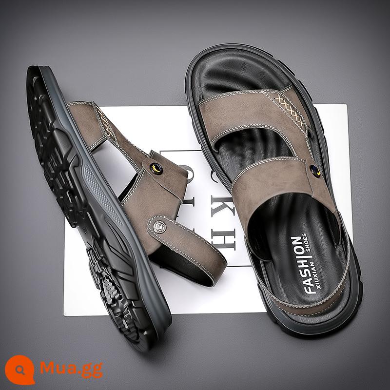 Giày Sandal Nam Mùa Hè Mới 2023 Da Đế Mềm Chống Trơn Trượt Chống Mòn Giày Đi Biển Thông Thường Mang Ngoài Xăng Đan Và Dép Kép - FLNN6302 màu xám