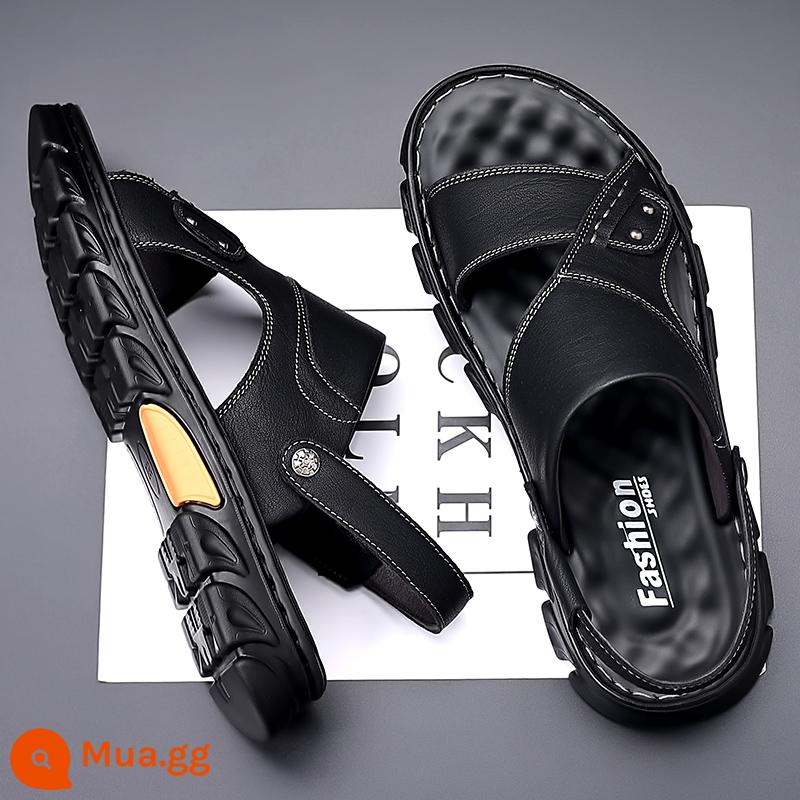 Giày Sandal Nam Mùa Hè Mới 2023 Da Đế Mềm Chống Trơn Trượt Chống Mòn Giày Đi Biển Thông Thường Mang Ngoài Xăng Đan Và Dép Kép - FLNN2073 màu đen