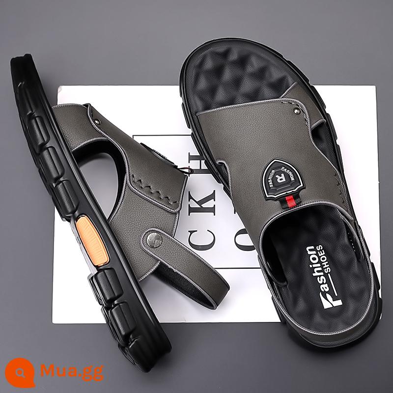 Giày Sandal Nam Mùa Hè Mới 2023 Da Đế Mềm Chống Trơn Trượt Chống Mòn Giày Đi Biển Thông Thường Mang Ngoài Xăng Đan Và Dép Kép - FLNN8896 màu xám