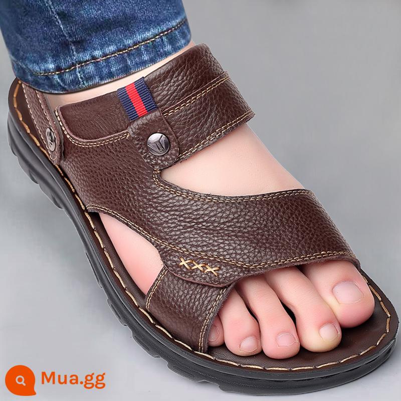 Giày Sandal Nam Mùa Hè Mới 2023 Da Đế Mềm Chống Trơn Trượt Chống Mòn Giày Đi Biển Thông Thường Mang Ngoài Xăng Đan Và Dép Kép - FN8001 màu nâu