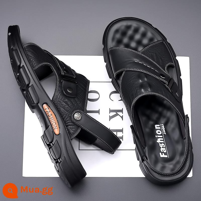 Giày Sandal Nam Mùa Hè Mới 2023 Da Đế Mềm Chống Trơn Trượt Chống Mòn Giày Đi Biển Thông Thường Mang Ngoài Xăng Đan Và Dép Kép - FLNN32166 màu đen