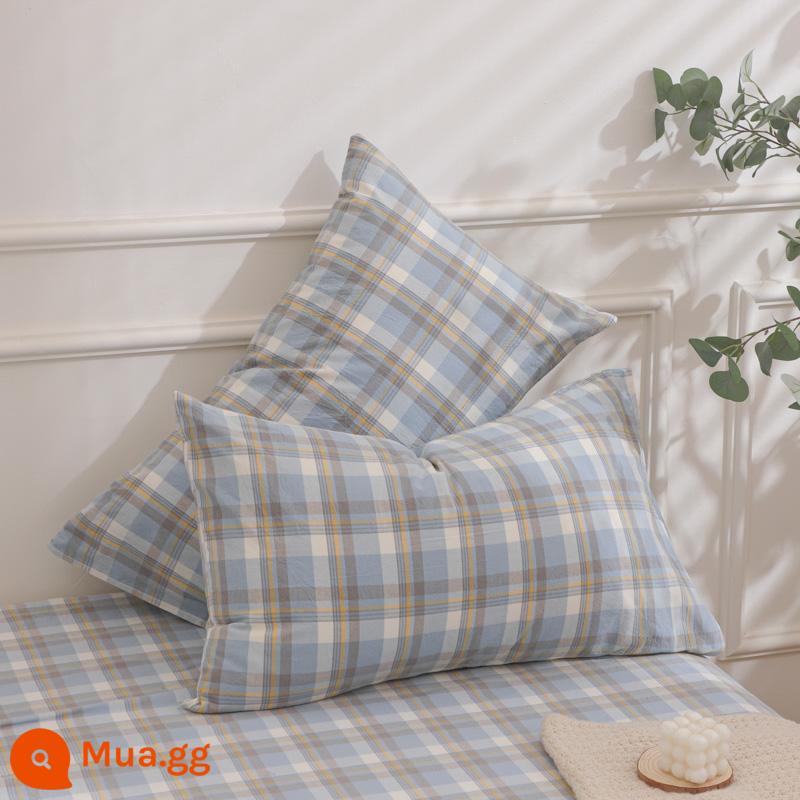 Vỏ gối cotton nguyên chất MUJI một cặp vỏ gối cotton đã giặt, lót gối nhà 48x74cm - Jianxi Blue - Một đôi [100% cotton giặt nhuộm sợi] Hàng thật không in, thoáng khí và thoải mái