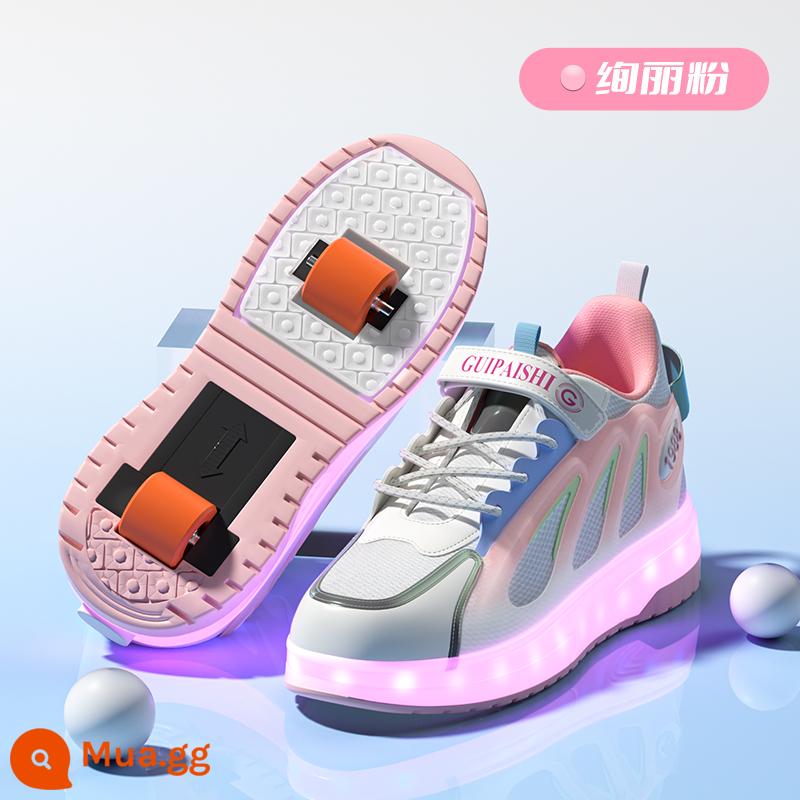 2023 Mới Heelys Giày Bé Trai Mùa Thu Đông Heelys Giày Bé Gái Trẻ Em Giày Lăn 4 Bánh Xe Đôi Bánh Xe có Bánh Xe - Hồng [Mẫu hai bánh] Mẫu đèn nhấp nháy Có thể sạc lại Có thể điều chỉnh 16 loại đèn