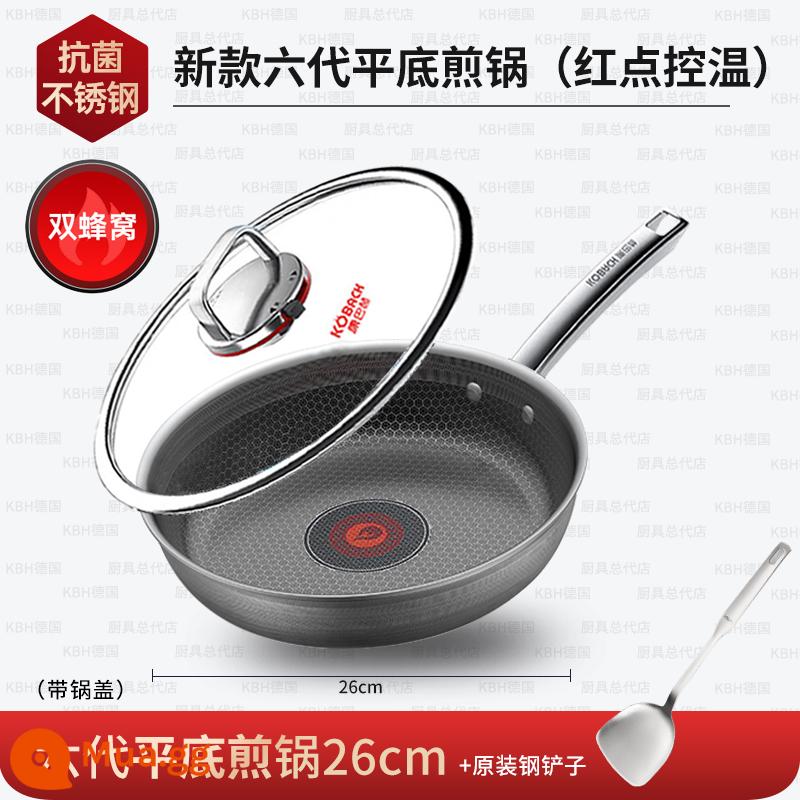 Chảo non -stick của Kangbach, nồi phẳng, chảo rán, 316 thép không gỉ thứ năm -phát triển thứ sáu hàng chảo Đức - Chảo kiểm soát nhiệt độ Red Dot thế hệ thứ sáu 26cm+ đi kèm thìa