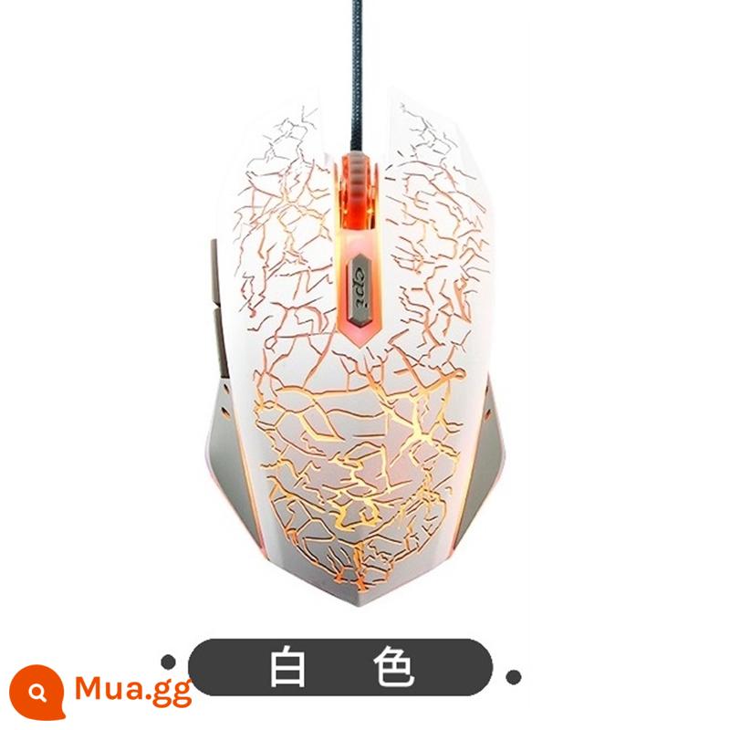 Chuột chơi game nhiều màu sắc dạ quang cá tính crack mờ chơi game LOL/CF cơ Wrangler chuột có dây USB - 6 phím màu trắng chói