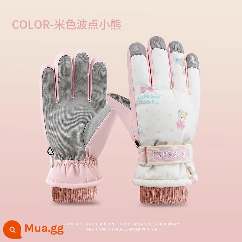 Găng Tay Trượt Tuyết Mùa Đông Nam Đi Xe Máy Điện Plus Nhung Màn Hình Cảm Ứng Cotton Dày Ấm Găng Tay Chống Lạnh Chống Thấm Cho Nữ - Gấu chấm bi màu be