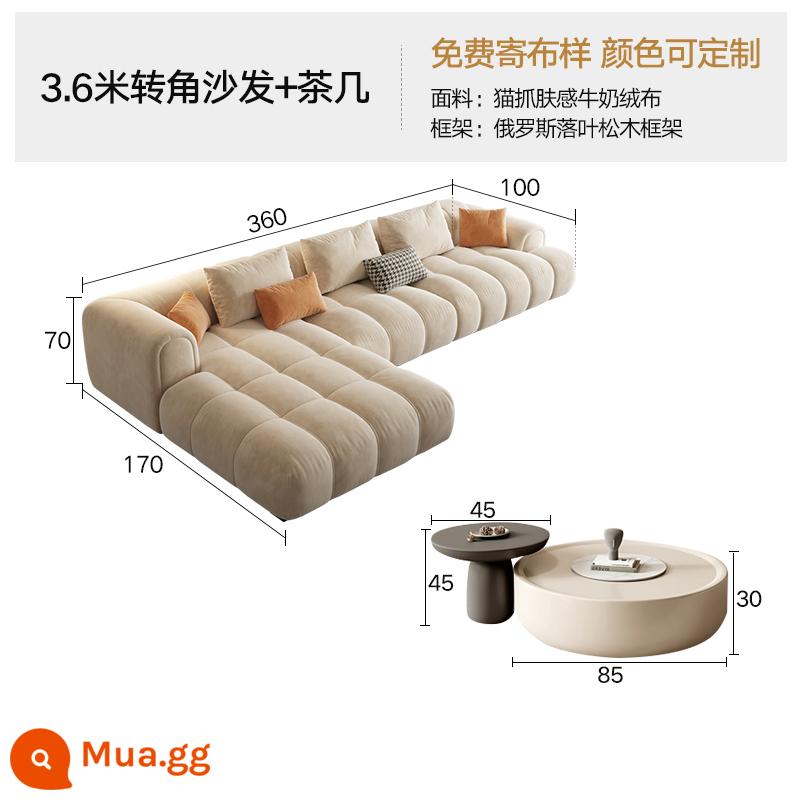 Kem Pháp phong cách ánh sáng sang trọng công nghệ vải sofa phòng khách ghế dài góc vuông cao su Ý tối giản đám mây - Sofa góc 3,6m + bàn cà phê