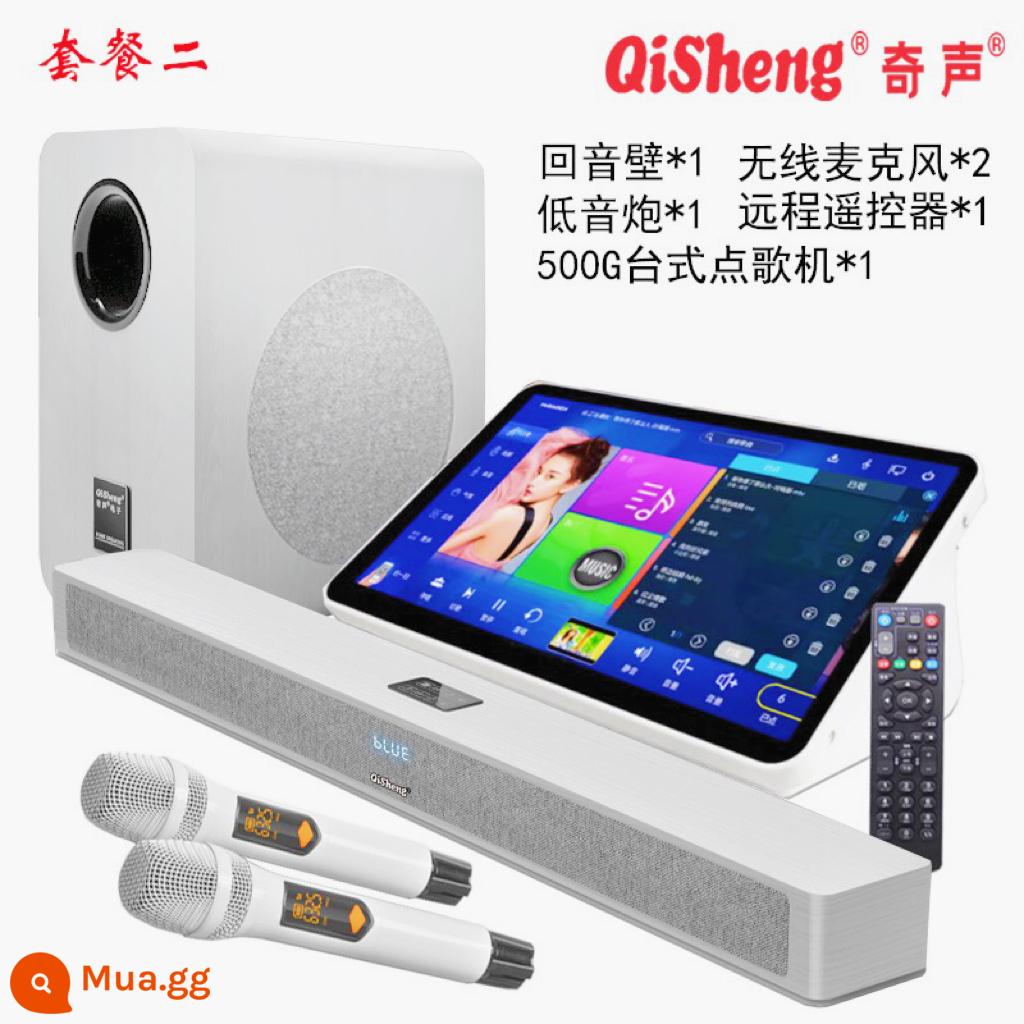 Qisheng echo tường âm thanh nhà phòng khách karaoke rạp hát tại nhà ktv TV máy chiếu loa siêu trầm bao quanh bộ - Dàn âm thanh màu trắng + loa siêu trầm 8 inch + cặp micro + đầu karaoke 18 inch bộ nhớ 500G