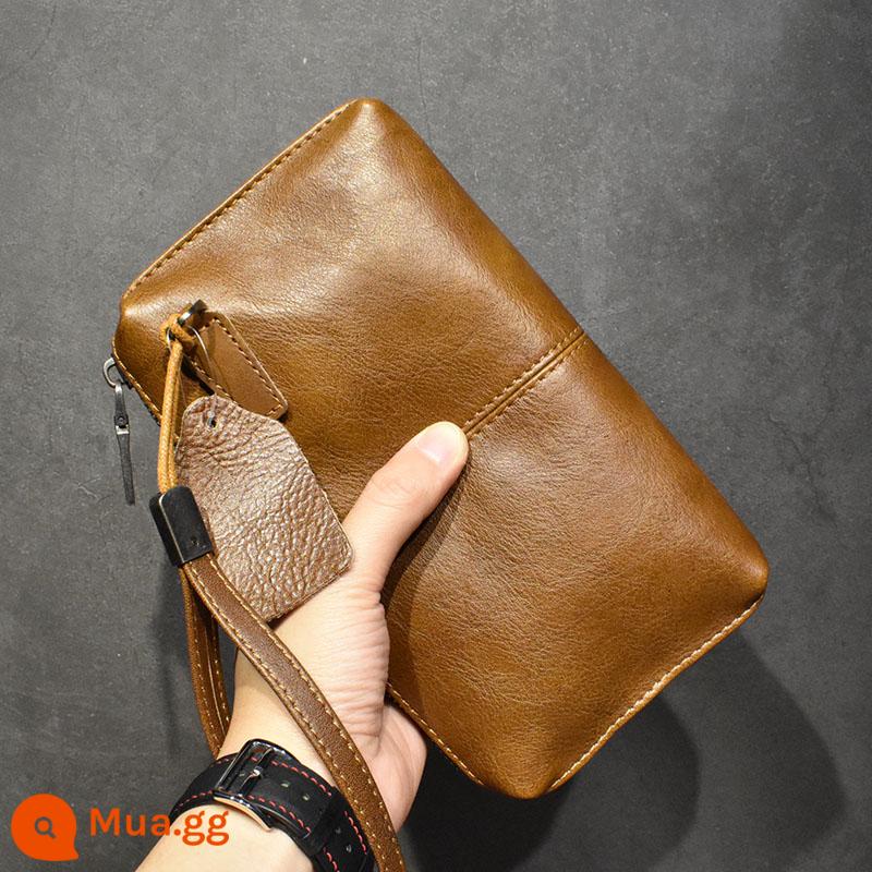 Túi Xách Da Nam Túi Clutch Da Mềm Ví Da Retro Ví Dài Túi Đựng Điện Thoại Đơn Giản Túi Clutch Hợp Thời Trang - Màu nâu cổ điển (lớp da bò đầu tiên)