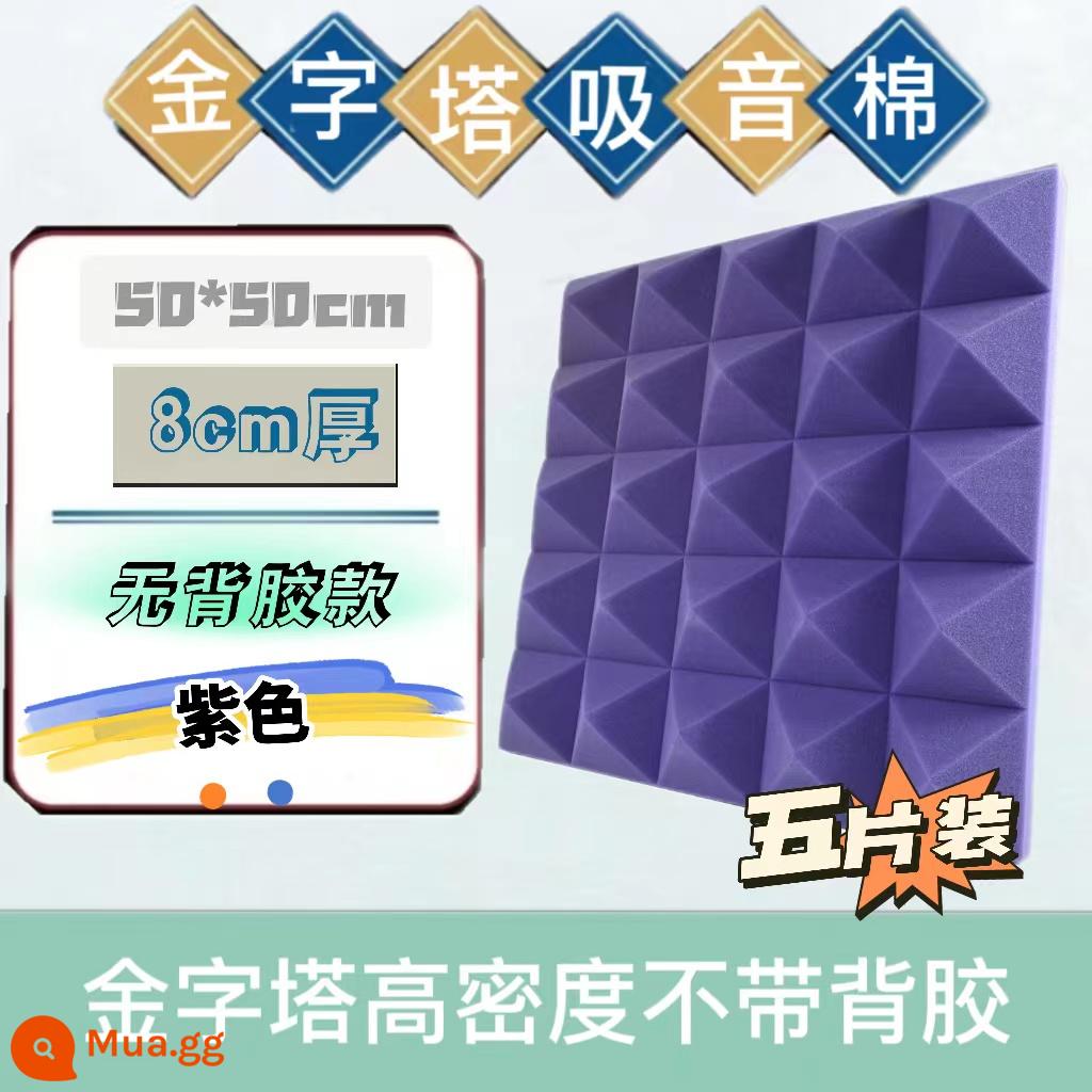 Bông cách âm kim tự tháp Bông tiêu âm tự dính dán tường trong nhà Bông tiêu âm phòng thu âm ktv phòng trực tiếp phòng piano phòng mỏ neo - Chất chống cháy mật độ cao 8cm không có chất kết dính-Tím 5 miếng