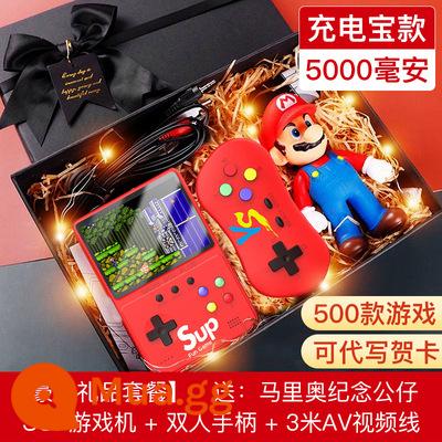 Sup máy chơi game cầm tay nhỏ sạc đôi di động có thể kết nối với TV retro hoài cổ mini fc thời thơ ấu cầm tay mới - China Red Double + sạc di động 5000 mAh + hộp quà cao cấp