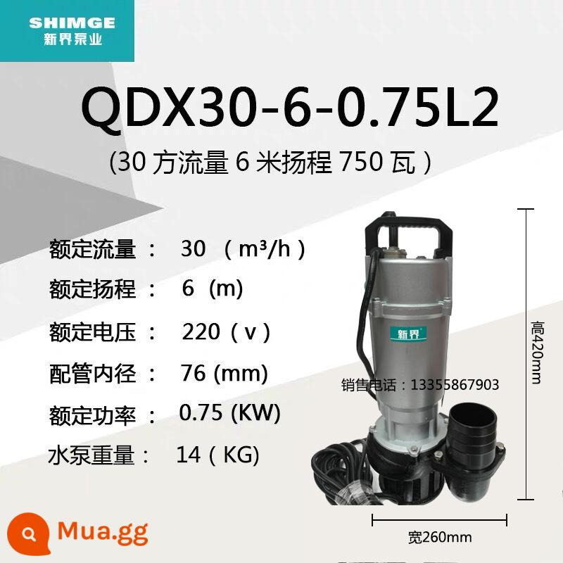 Lãnh Thổ Mới Máy Bơm Chìm QDX Loại Nâng Cao Bơm Nông Nghiệp Lưu Lượng Lớn Hộ Gia Đình 220V Đất Nông Nghiệp Máy Bơm Thủy Lợi - QDX30-6-0.75L2 (3 inch)