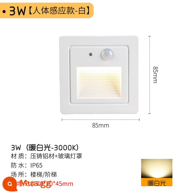 LED nhúng đèn chân đèn góc ngoài trời không thấm nước 86 loại cơ thể con người cảm ứng bước bước lối đi đèn cầu thang - Mô hình cảm biến cơ thể người màu trắng