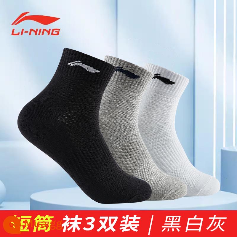 Vợt Cầu Lông Li Ning Nam Cotton Nguyên Chất Khử Mùi Vớ Thể Thao Cầu Lông Bóng Rổ Chạy Bộ Cotton Khăn Đáy Tất Mùa Đông - 117/053 3 đôi tất ngắn đen trắng xám thấm hút mồ hôi thoáng mát