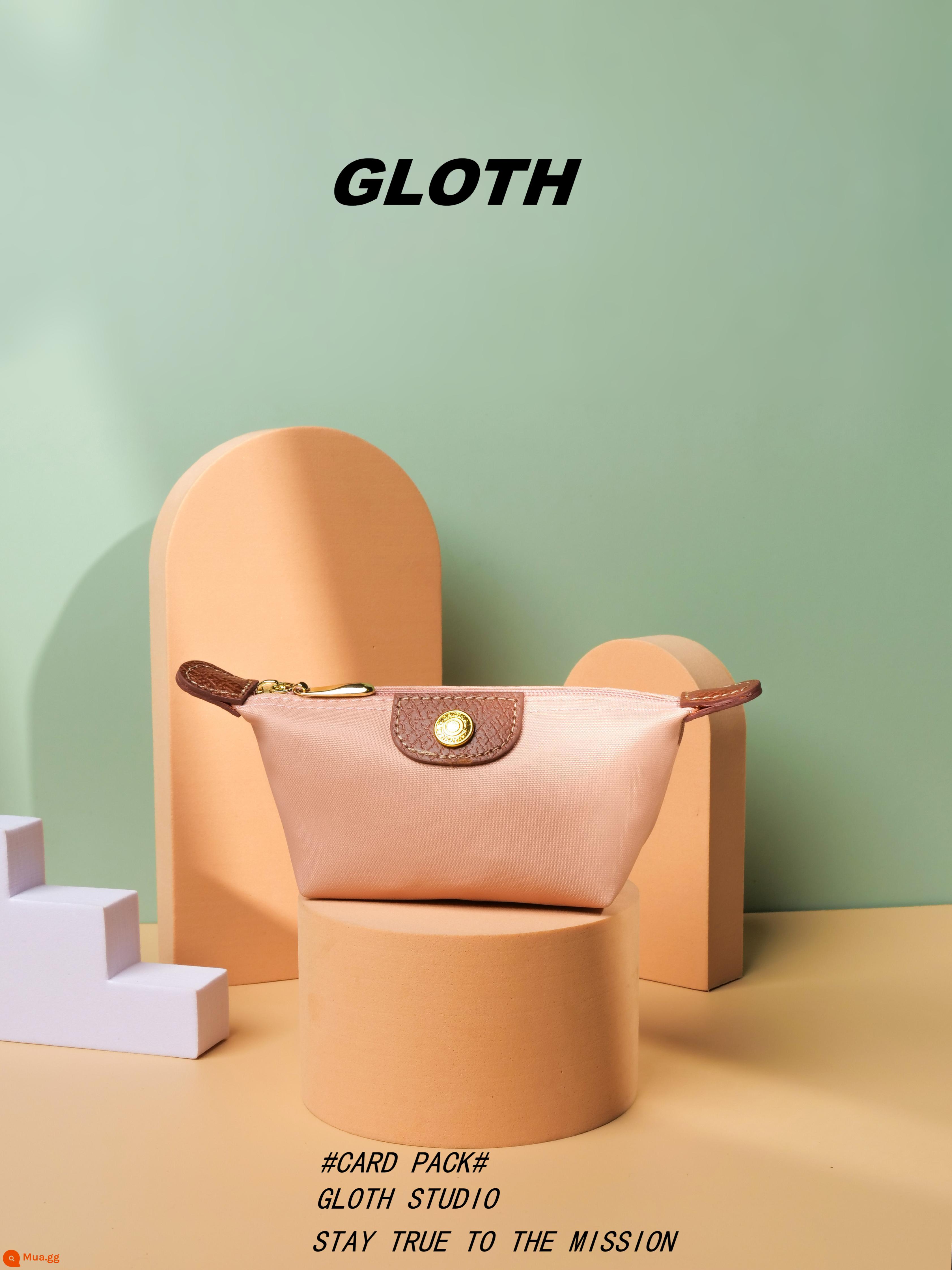 GLOTH màu sắc tương phản ins nữ dễ thương nylon chống thấm nước túi bánh bao mini đựng son môi tai nghe chìa khóa ví đựng tiền xu - Bột hoa hồng