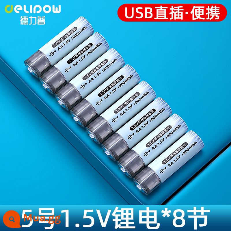 Delipu số 5 pin sạc lithium aa dung lượng lớn USB sạc nhanh 1.5v máy đo huyết áp khóa cửa tay cầm chuột chuyên dụng - Số 5 1800mWh*Pin lithium 8 cell [Phích cắm trực tiếp USB 1,5V]