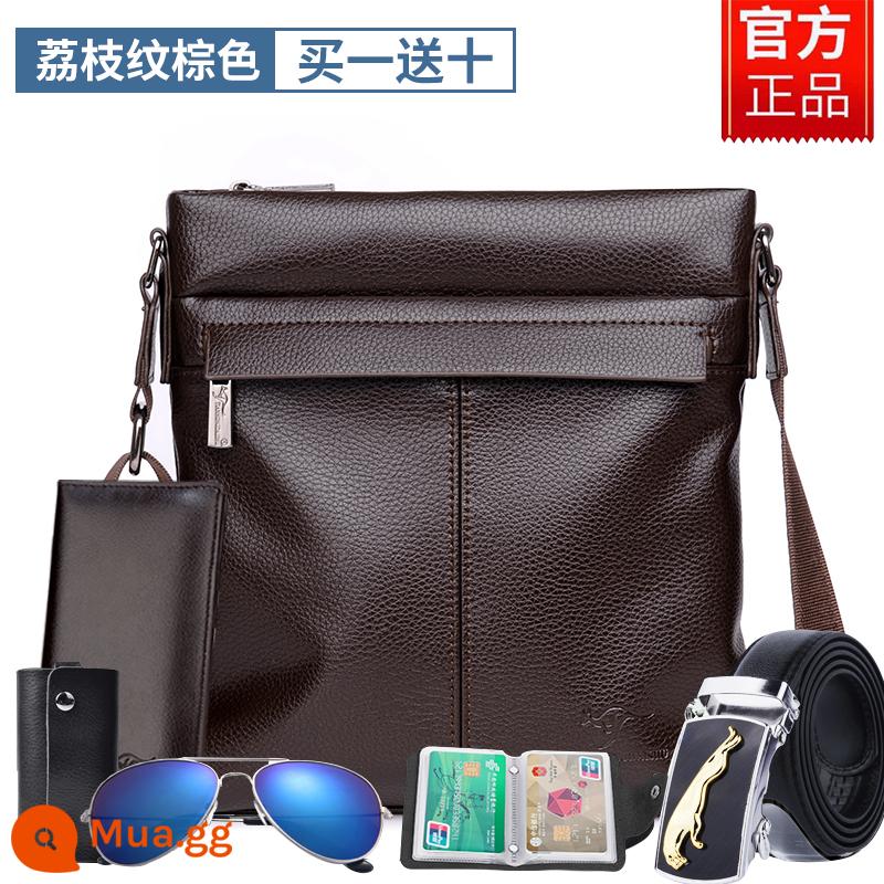 Shuaitong kangaroo nam đeo vai da kinh doanh Messenger túi da bò túi treo túi thường Đeo Chéo ba lô nhỏ nam - Mẫu vải thiều màu nâu[mua một tặng mười]