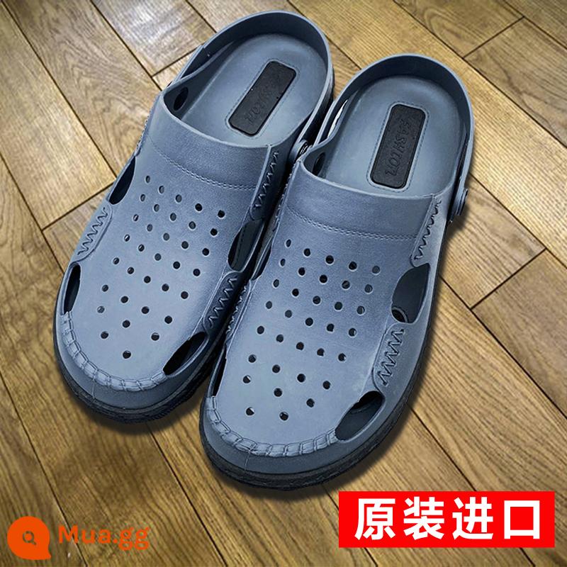 Hàng Nhập Khẩu Việt Nam Wentu Sandal Nam Cao Su Thiên Nhiên Cao Su Bao Đầu Giày Sandal Và Dép Chống Trơn Trượt Giày Đi Biển Giày Có Lỗ - Xám đậm/đen [nhập khẩu ban đầu]