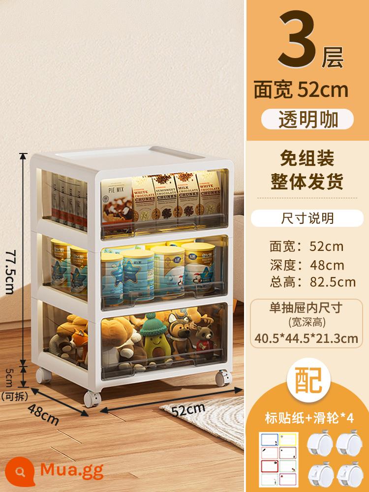 Ngăn Kéo Hộp Bảo Quản Snack Tủ Bảo Quản Hộ Gia Đình Quần Áo Đồ Chơi Sách Tủ Nhựa Hộp Sách Tổ Chức Hộp Bảo Quản - Tủ ba tầng • Cà phê trong suốt • Chiều rộng 52cm • Có bánh xe xoay và không cần lắp đặt