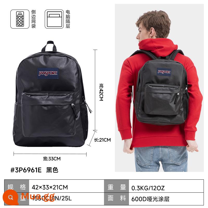 JanSport Jasper Ba lô cổ điển Ba lô gió Dopamine Túi đi học ngoài trời - Họa tiết màu đen - ngăn đựng máy tính + túi bên đựng chai nước - sơn mờ