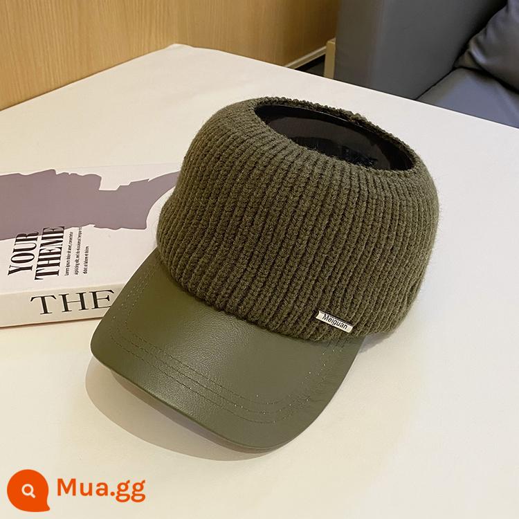 Net Red Knit Stitching Skin Eaves trống Top Hat Nữ Autumn và Winter Versatile Leisure Ponytail No Peat Hat Tide Bóng chày mũ bóng chày - Mũ vành dệt kim da màu xanh lá cây