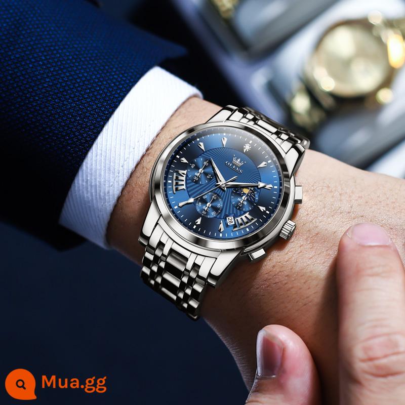 Jin Dong's same watch nam lịch chống nước dạ quang new thương hiệu nổi tiếng thụy sĩ chính hãng đồng hồ cơ nam cao cấp sense - Dây đai thép mặt xanh vỏ bạc 2892