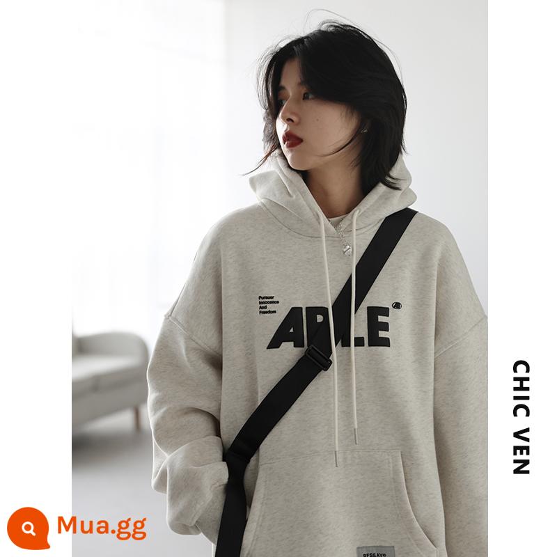 CHICVEN Mỹ Retro Xám Hoodie Nữ Plus Nhung Dày Dặn Thu Đông 2022 Áo Khoác Oversize Xu Hướng - sang trọng màu xám