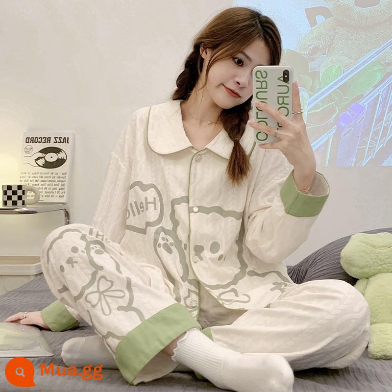 Bộ đồ ngủ nữ xuân thu đông dài tay cotton nguyên chất 2022 bộ đồ phục vụ gia đình học sinh ngọt ngào dễ thương mới có thể mặc ra ngoài - Mai Gấu 1103