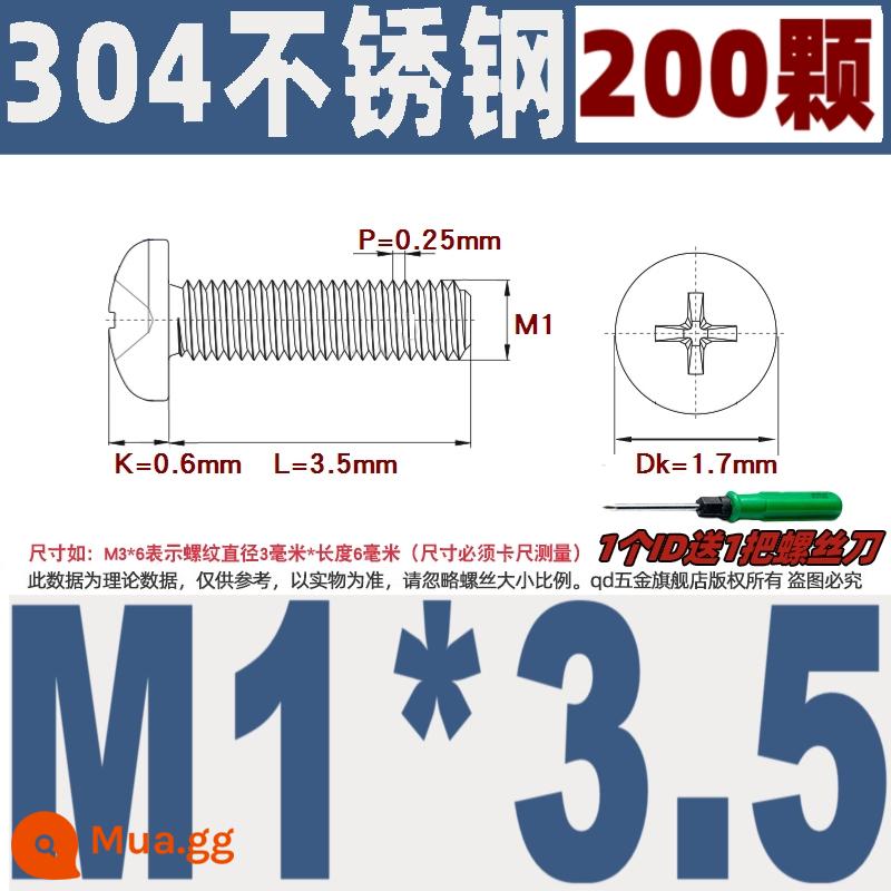 M1M2M3M4M5M6M8M10 304 thép không gỉ đầu tròn vít chéo chảo đầu bu lông đai ốc phẳng máy giặt - M1*3.5/200 miếng