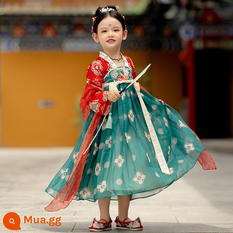 Hanfu bé gái mùa xuân và mùa thu trẻ em cao cấp siêu cổ tích váy phong cách cổ xưa cho bé Đôn Hoàng cổ váy hiệu suất quần áo - Váy đỏ và váy xanh (không bao gồm khăn choàng)