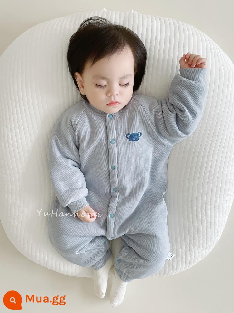 Quần áo trẻ em mùa thu đông kẹp cotton mỏng ấm sơ sinh áo liền quần dày bộ đồ ngủ nhà quần áo bé áo liền quần - màu xanh da trời