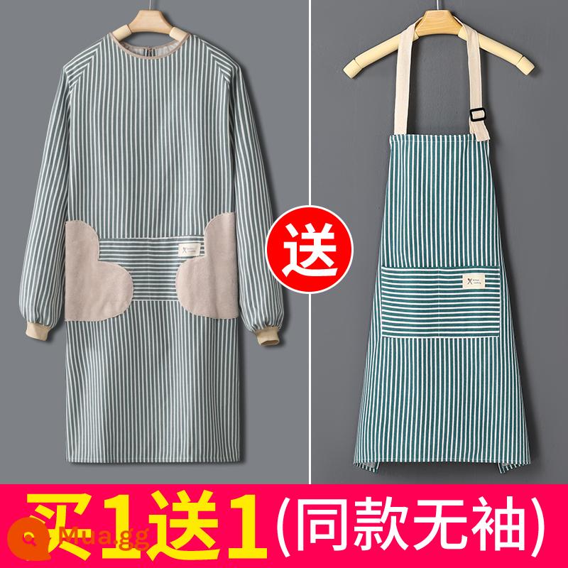 Tạp Dề Cotton Nhà Bếp Mới 2021 Lưới Đỏ Áo Liền Quần Nữ Người Lớn Nam Thời Trang Công Sở Mùa Đông Tay Dài - Kiểu lau tay (mua 1 tặng 1) sọc xanh vải lanh và chống bông thoải mái và thoáng khí/tay áo dài