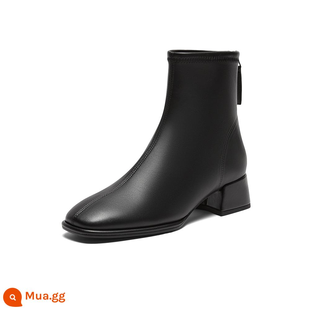 Hình Ảnh Đẹp Nhất 23 Mới Mùa Đông Trắng Pháp Mắt Cá Chân Giày Slim Boots Plus Nhung Dày Cao Gót Giày Boot Cổ Ngắn Nữ MD502DD3 - Màu đen-4CM phong cách cổ điển thông thường