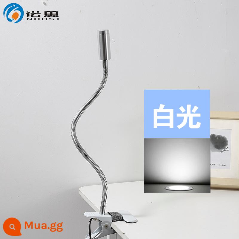 Bắc đơn giản đa năng kiểu kẹp đèn bàn led tủ trưng bày đầu giường bể cá đèn chiếu sáng vòi kim loại đèn bàn nhỏ USB - Đèn trắng bạc đầu dài