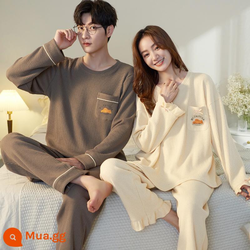 Bộ đồ ngủ cặp đôi Nanjiren Mùa xuân và mùa thu cotton nguyên chất dài tay cho nam và nữ Bộ đồ mùa thu và mùa đông Sunny Homewear - ZX:3309 cặp đôi nam nâu nữ hoa mai nơ kiểu Anh áo thun cặp đôi áo thun dài tay quần dài