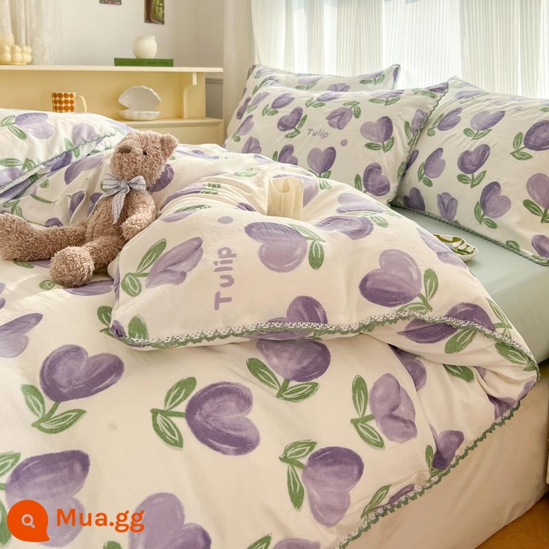 Vỏ chăn đơn 150x200x230 Vỏ chăn chải lông đơn dài 1,5m ký túc xá thu đông không cotton cotton nguyên chất - ✅Đã kiểm tra chất lượng] Hương hoa tuyệt đẹp] 100% cotton đã giặt có trọng lượng cao