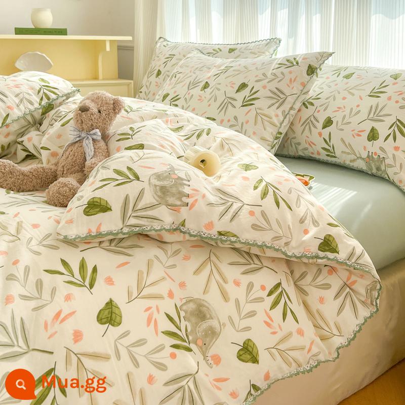 Vỏ chăn đơn 150x200x230 Vỏ chăn chải lông đơn dài 1,5m ký túc xá thu đông không cotton cotton nguyên chất - ✅Đã kiểm tra chất lượng]Happy Elephant]100% cotton được giặt có trọng lượng cao