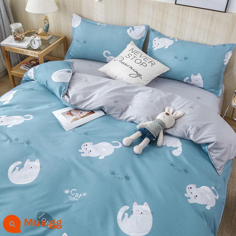 Vỏ chăn đơn mảnh ký túc xá sinh viên đơn 150x200x230 mùa đông giặt nước tinh khiết cotton vỏ chăn đôi chải chăn - con mèo nhỏ lười biếng