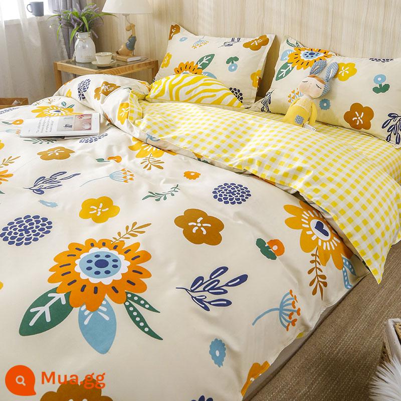 Vỏ chăn đơn mảnh ký túc xá sinh viên đơn 150x200x230 mùa đông giặt nước tinh khiết cotton vỏ chăn đôi chải chăn - hoa hướng dương nở