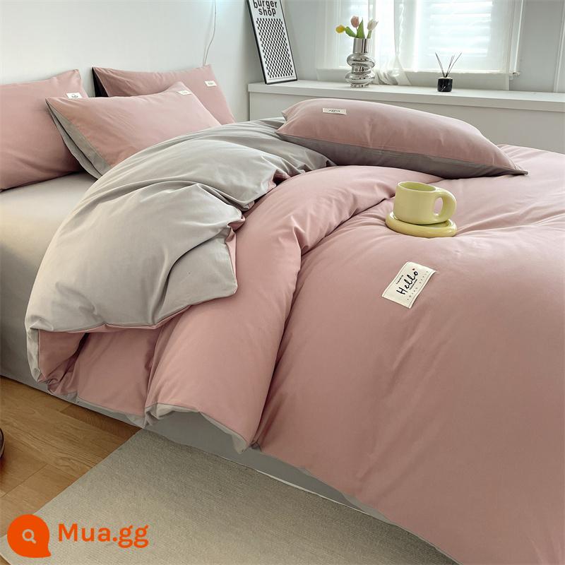 Bốn bông bông cotton cotton 100 Mùa đông dày tấm nghiền chăn chăn chăn chăn chăn hình dorment Ký túc xá ba giường ba bộ 4 bộ 4 - Bột đậu + xám nhạt [Vải 100 cotton, thân thiện với da và thoải mái]